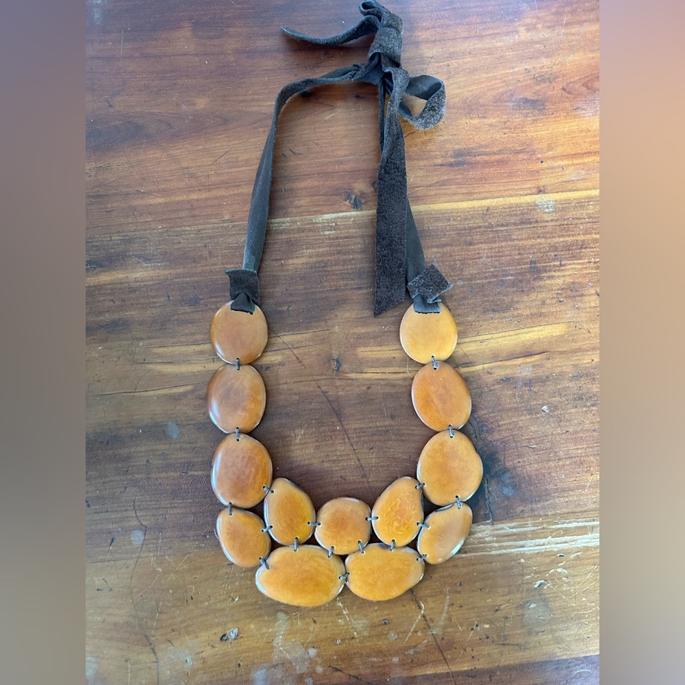 Handmade Tagua Nut Statement Necklace with Suede Tie